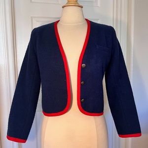 Women's vintage navy Lanz Original cropped blazer, size 9-10